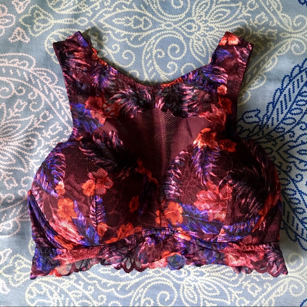 PINK: dark tropical lace bralette